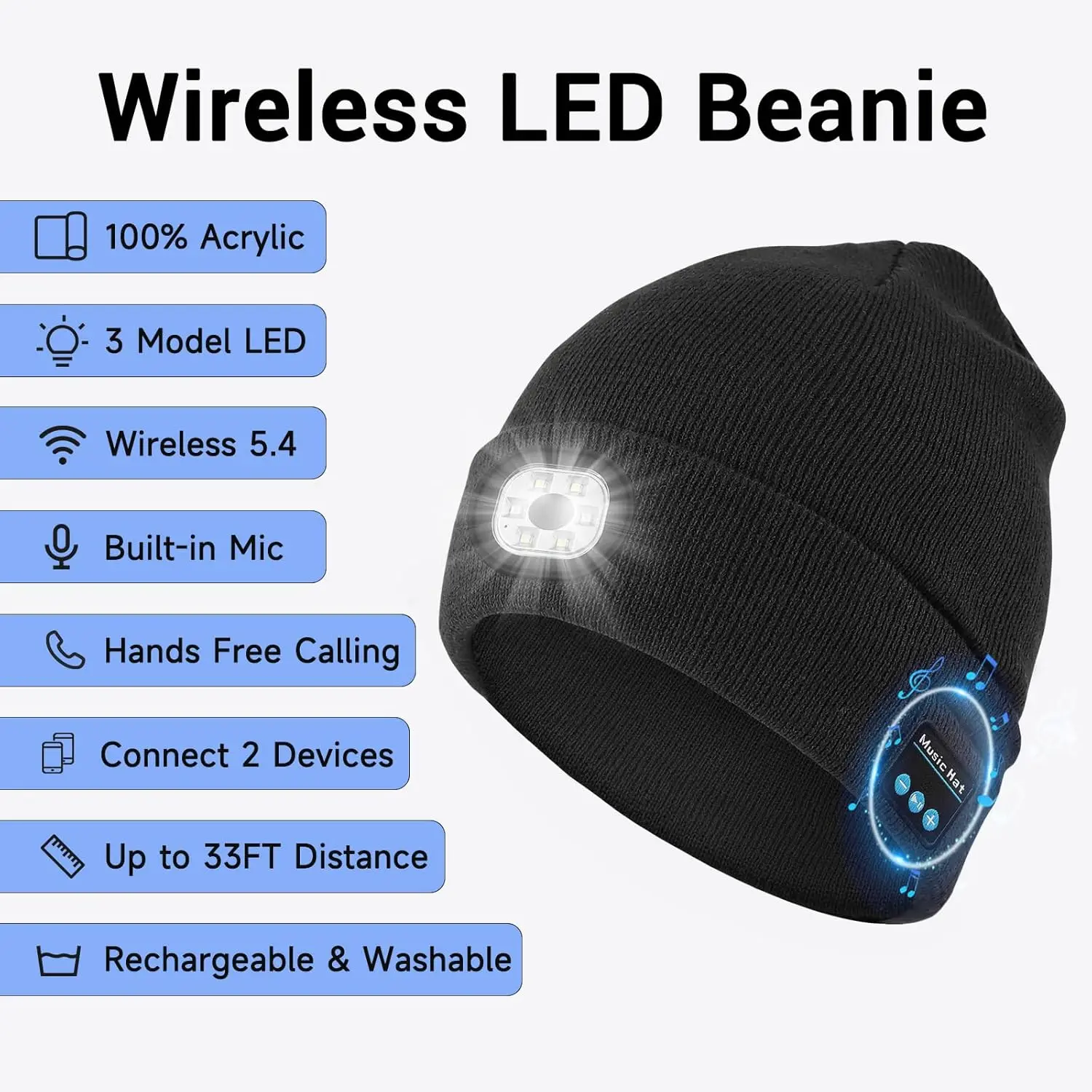 Running Gear For Marathon - Cappello Luminoso a LED Bluetooth per